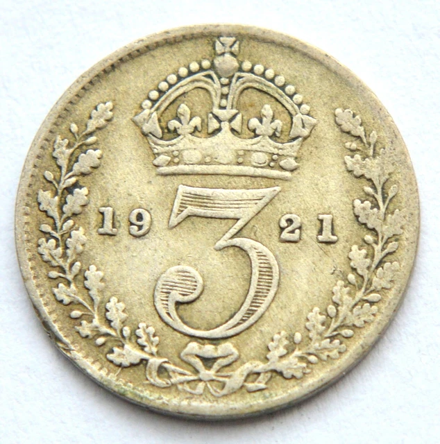 Great Britain Uk 3 Pence 1921 Old Silver Coin