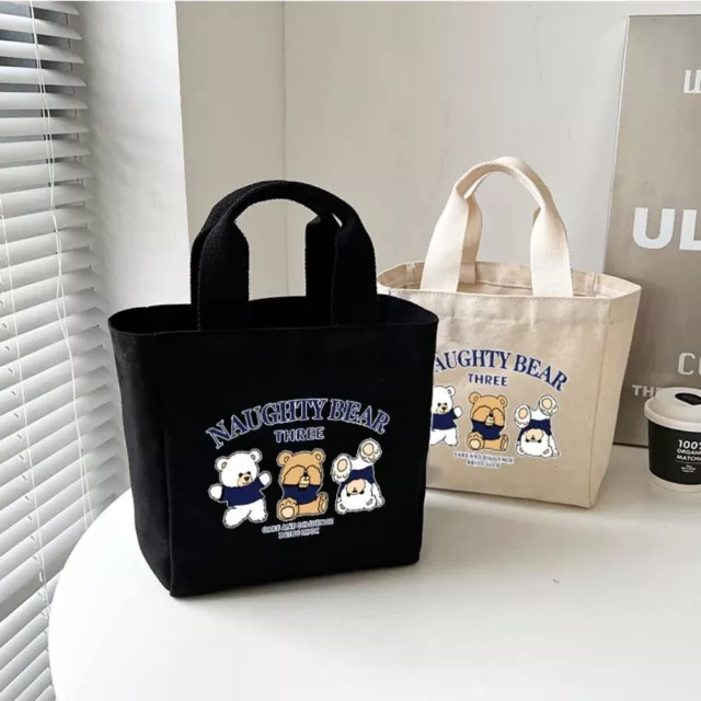 Cartoon Embroidery Lunch Bag Casual Food Storage Picnic Pouch Canvas Handbag