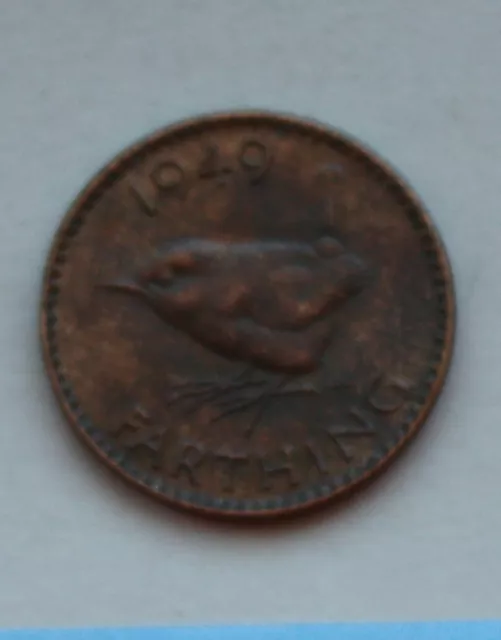 1949 British Farthing Coin. Quarter Penny. George VI. (B91)