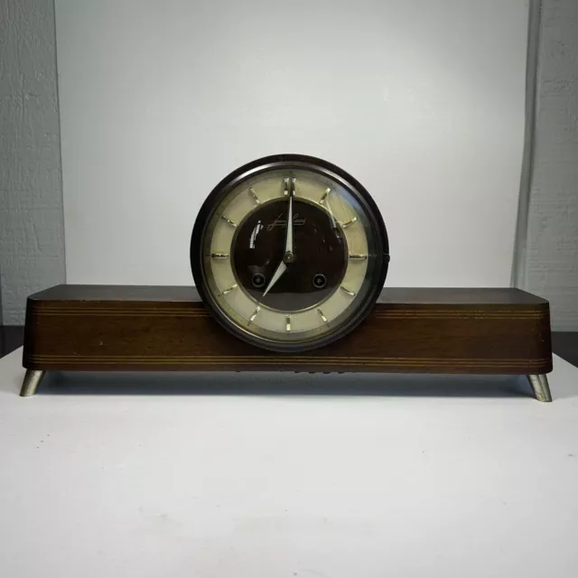 Vintage Junghans Art Deco Mechanical Mantle Clock Germany For Parts Repair w/Key