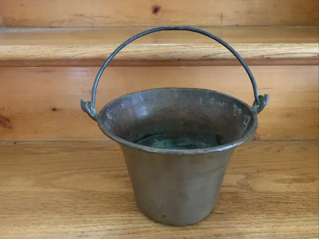 Mid 19th Century Brass Kettle Spun Brass With Swing Handle Good Country Prim