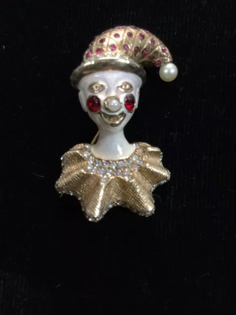 Rare  CINER Brooch Harlequin Jester Enamel Rhinestone Figural  Pin