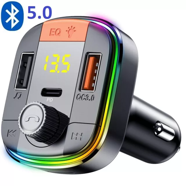 Transmetteur FM sans fil Bluetooth 5.0 Adaptateur MP3 Kit voiture Chargeur USB