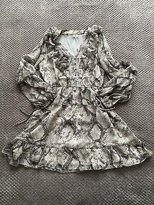 River Island Grey Snake Print Long Sleeve Frill Detail Mini Dress Size UK10 BNWT