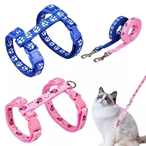 Lot de 2 harnais réglables en nylon pour chat - Avec laisse pour chaton chiot...