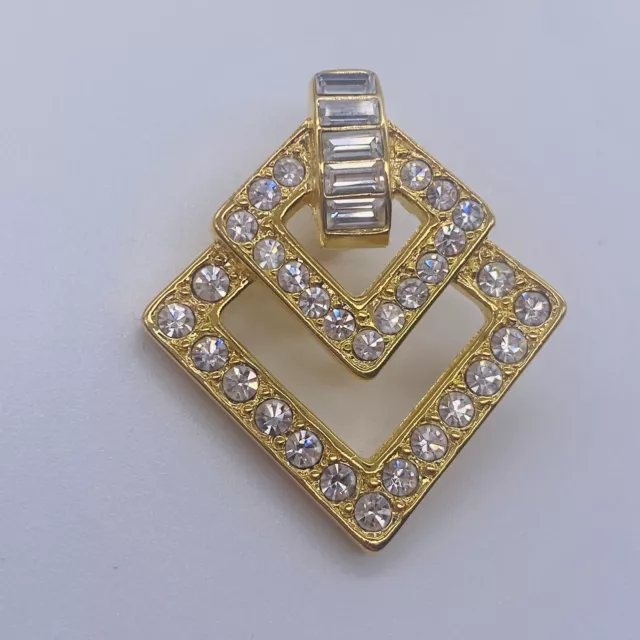 Kenneth Jay Lane Vintage Crystal Pave Yellow Gold Geometric Slide Pendant KJL