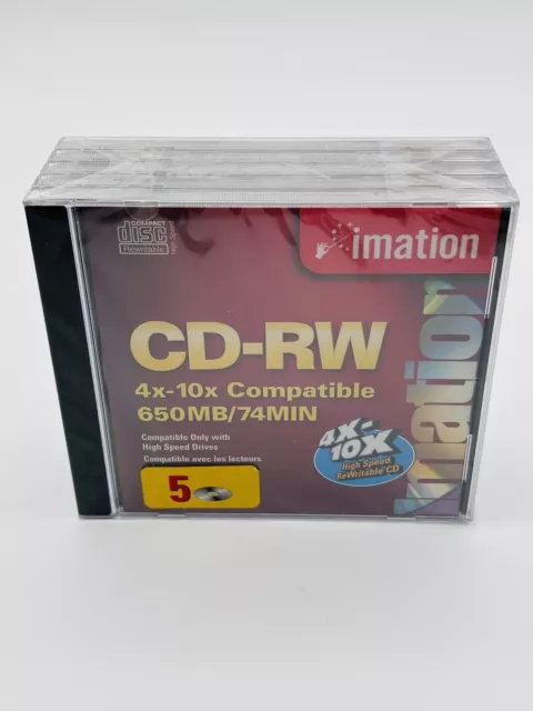 Lot of 5 Imation CD-RW Music Blank CD-R 74 Min 650MB w/ Individual Jewel Case