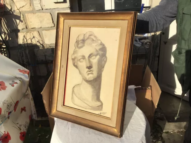 Grand dessin ancien " académique" signé R. GALLOIS beau  cadre  doré