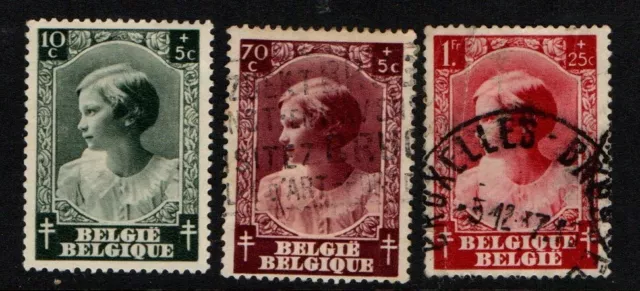 Belgium 1937 Queen Astrid Public Utility Fund 10c, 70c, 1F SG798, 802-03 Used