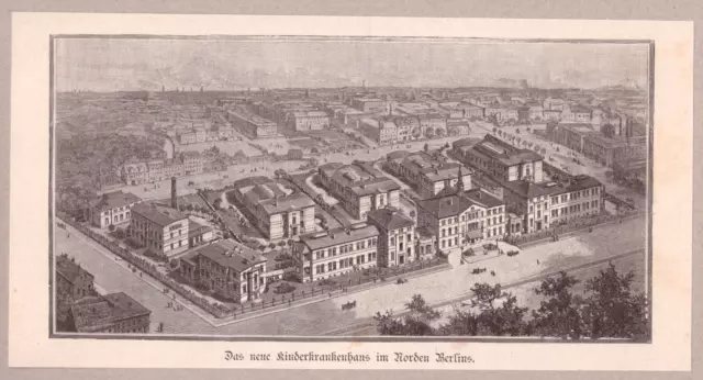 Das neue Kinderkrankenhaus im Norden Berlin original Holzstich 1890