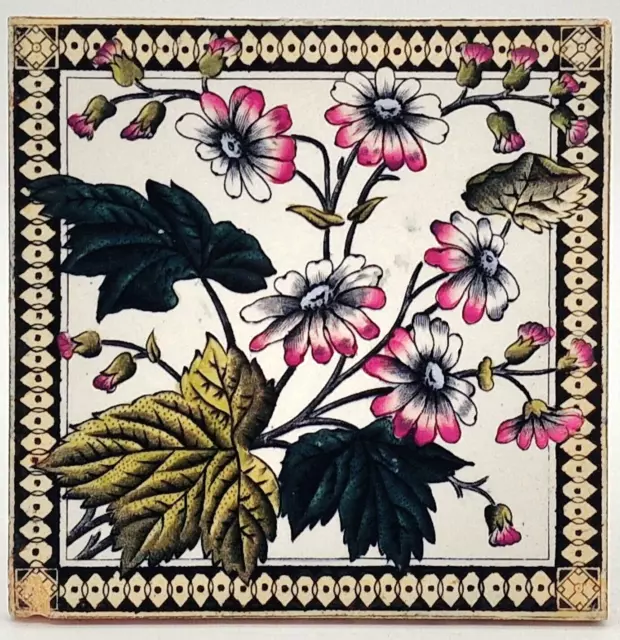 Antique Fireplace Tile Transfer Print & Tint Floral Design C1890