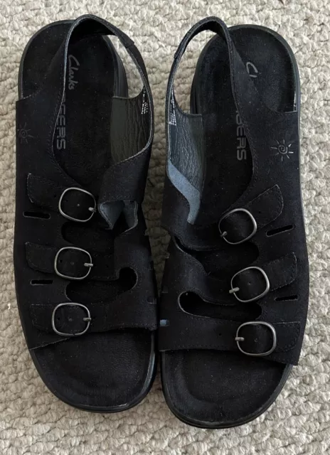 WOMENS CLARKS SPRINGERS Sling Back Sandals Size UK 7 US 9W Dark Blue Black 22.50 PicClick UK