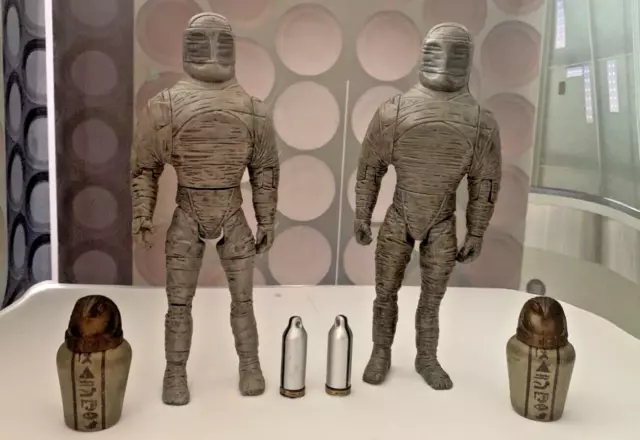 Mummy Robot 5.5” figures x 2, with Canopic Jars.  Doctor Who, Pyramids of Mars