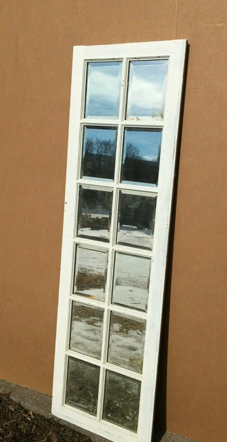 Antique Single 19x61 Mirrored French Cabinet Door Shabby VTG Chic White 201-22B