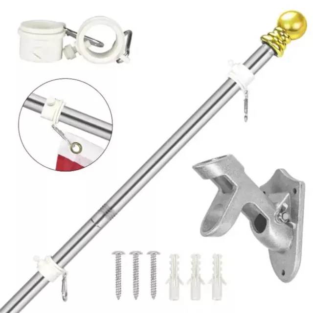 6FT Wall Mounted Spinning Flag Pole Adjustable Stainless Steel Flagpole Kit Yard