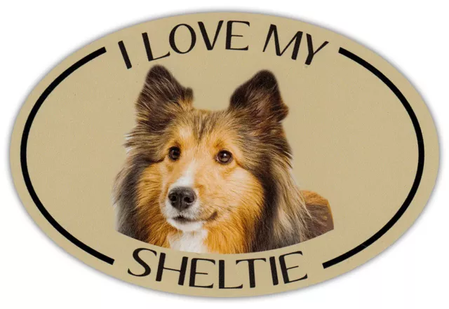 Oval Dog Breed Picture Car Magnet - I Love My Sheltie (Shetland Sheepdog)