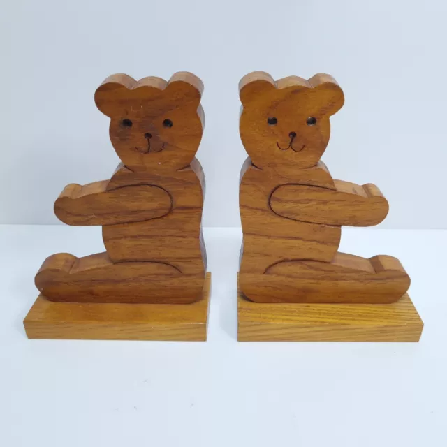 John C Buckhust Bookends Wooden Teddy Bears, Made in Cornwall