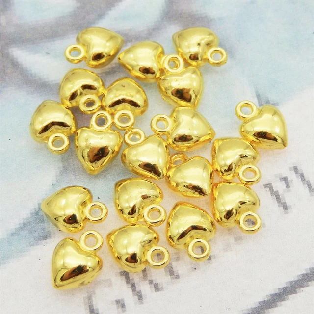 50 Stück Gold Legierung 9x7mm Liebe Herz Anhänger Charme Schmuck DIY Zubehör