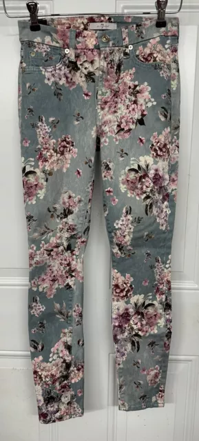 7 For All Mankind Skinny Floral Jeans size 25 Hydrangea Blue