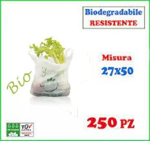 250 Shopper Biodegradabili 27x50 cm Medie Buste Bianche Spesa Sacchetti Umido