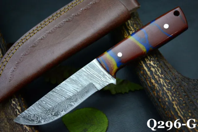 Custom Hand Forged Damascus Steel Hunting Knife Handmade, 8.8" OAL (Q296-G)