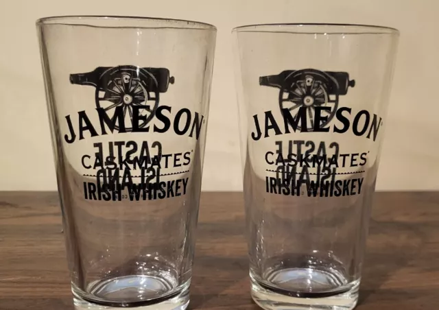 2 Jameson Caskmates Irish Whiskey Castle Island Pint Beer Glasses Cannon Boston