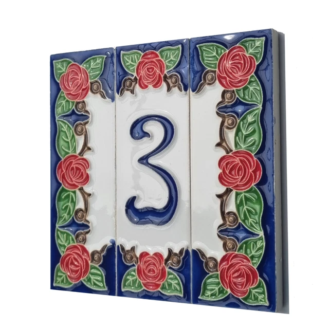 Genuine 10 x 3.4 cm Hand-Painted Italian Red Rose Ceramic Number Tiles