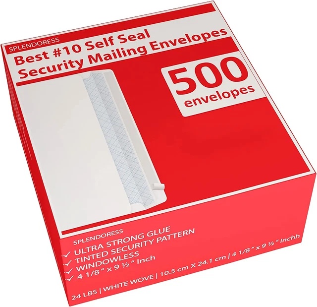 #10 Envelopes Letter Size Self Seal, Business White Security Tinted Peel and Sea