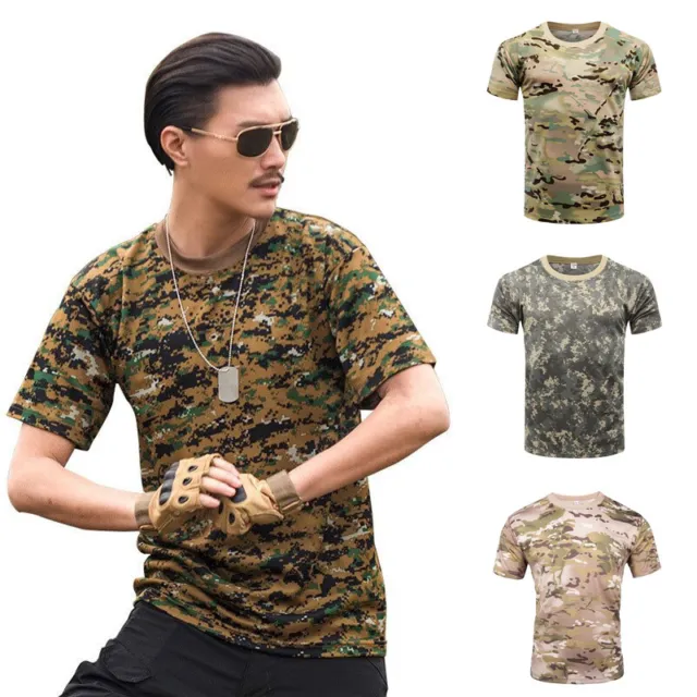 Men's Camo T Shirt Camouflage Top Army Fishing Top Hunting Top Military