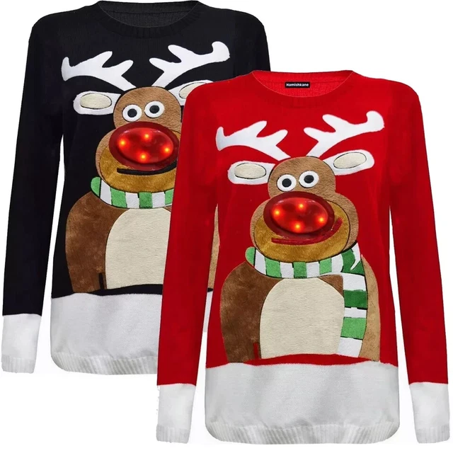 LADIES MENS LIGHT Up LED Xmas Novelty Unisex Rudolph Christmas