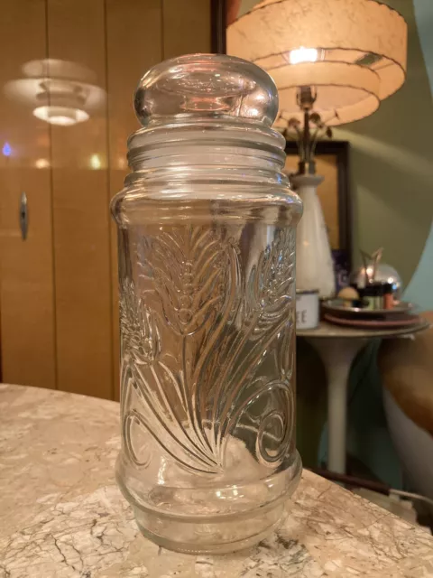 Vintage 1982 Mr. Peanut Clear Wheat Glass Canister Planters Jar With Lid