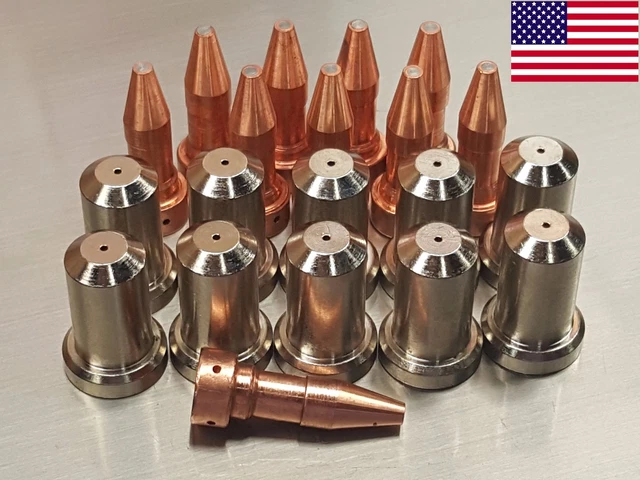 20pc 33366XL Electrodes + 33418 80A Nozzles for ESAB© PT-23 PT-27 Plasma Cutter