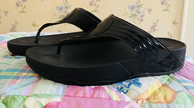 🍒FIT FLOP sz 10 Classic Walkstar BLACK PATENT SANDALS Thong Comfort FitFlop 3