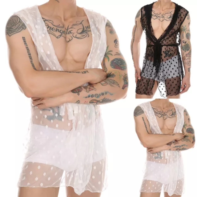 Robe de nuit sexy en dentelle pour hommes sous-vêtements vêtements de nuit rob