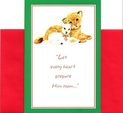 Baby Lion Cub White Lamb Peace Prepare For Jesus Christmas Greeting Card