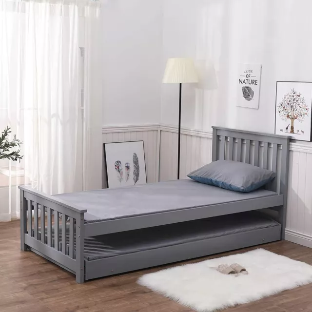 Home Source White 3ft Wooden Pull Out Trundle Guest Bed Solid Pine, Single