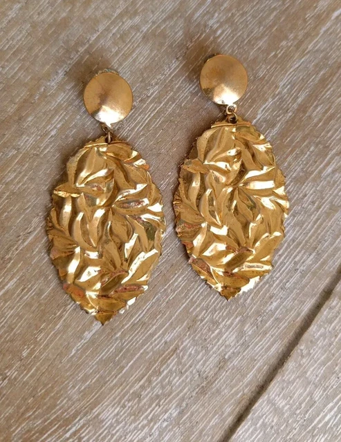 Boucles D'oreilles Clips Vintage - Forme Fleurs Dorées Avec Strass Noirs - Bijou Rétro
