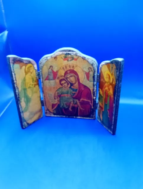 Vintage ICON Virgin Mary 3 Sided 18.5 By 13cm
