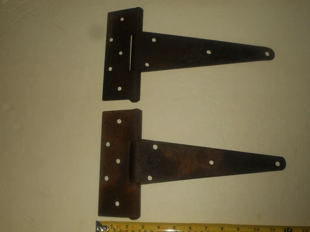 Antique Barn Door T Strap Metal Gate Hinges 2 Large 12 1/4" X 7" Rusty READ 3