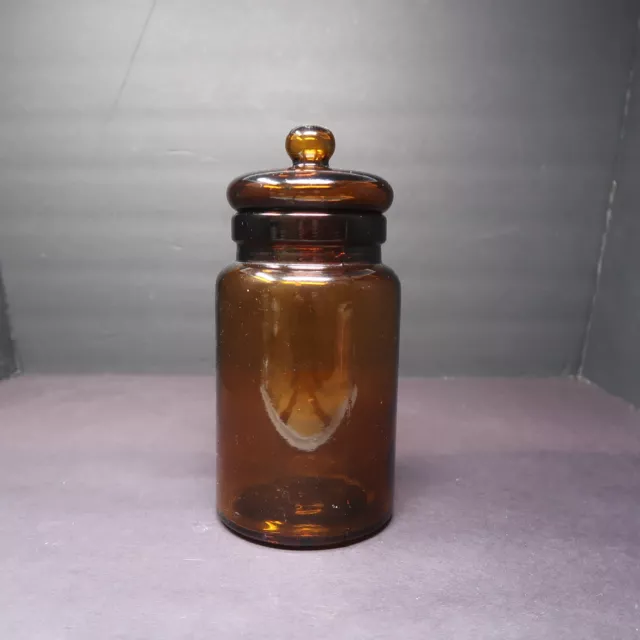 Vintage Dark Amber Glass Apothecary Kitchen Storage Jar & Lid