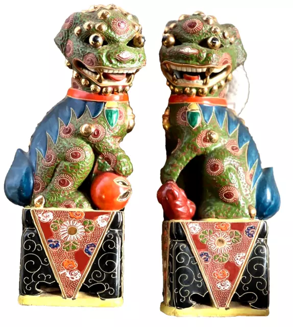 Antique Early 20th Century Chinese Qing Dynasty Foo Dog Pair- Japanese Export #1