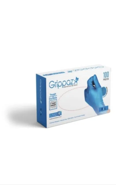 Grippaz Glove Disposable Heavy Duty Nitrile Blue 100 Per Box Size Medium