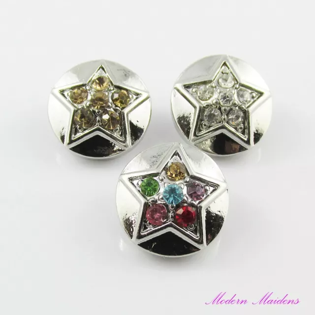 Noosa Style Rhinestone Star Snap on Chunk Button 19mm Select Colour