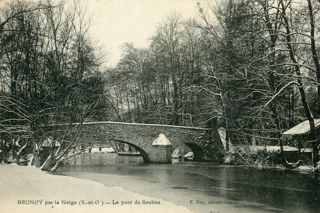Carte BRUNOY sous la neige Le pont de Soulins