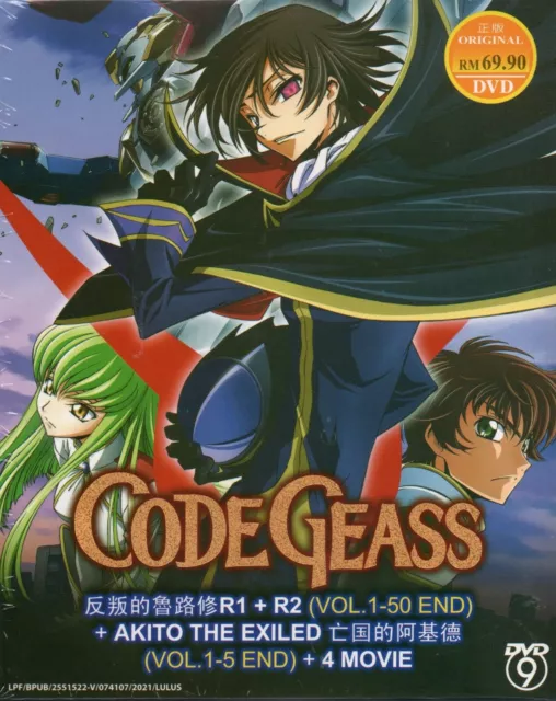Anime DVD Code Geass Complete Series R1+R2 Vol.1-50 End + Akito Exiled + 4Movies