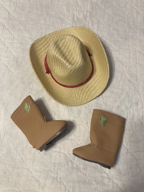 American Girl Retired True Spirit Boots w/Green Butterfly & Cowboy Cowgirl Hat
