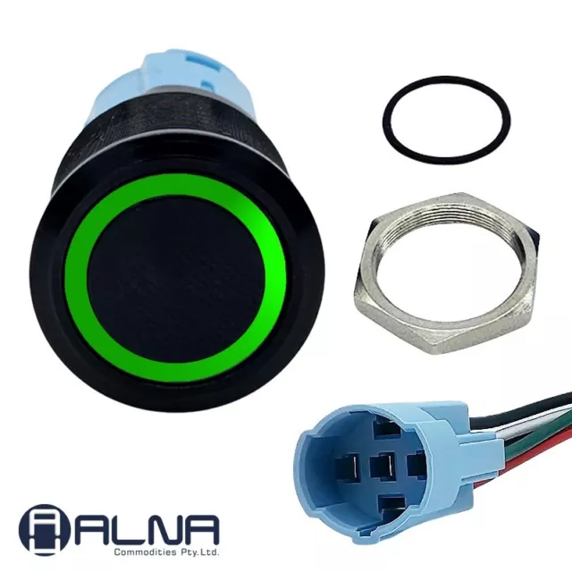 Round Switch Push Button Latching ON OFF 12V 16mm NO NC IP67 GREEN LED RING