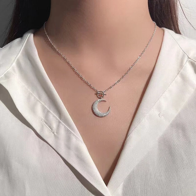 Fashion 925 Silver Filled Moon Pendant Chain Necklace Womens Girl Jewelry Choker