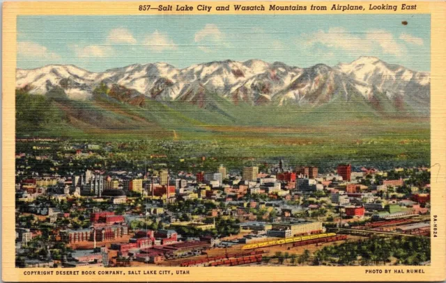 Salt Lake City Wasatch Mountains Airplane Looking East Postcard Linen Salt Lake