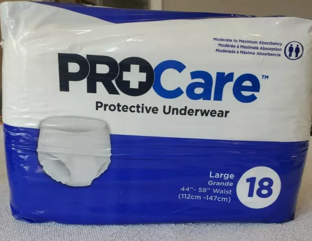 1 Packs of 18 PROCARE Protective Underwear/Adult Diapers SZ Large Waist 44"-58"